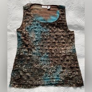 Vintage Chico’s Animal Print Mesh Ruffle Tank - Size 1